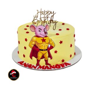Dinkan theme vanilla birthday cake with superhero character by Carol Cakes & Cafe Mararikulam