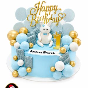 Birthday Theme Blue & Gold bunny Cake by Carol Cakes & Cafe Mararikulam