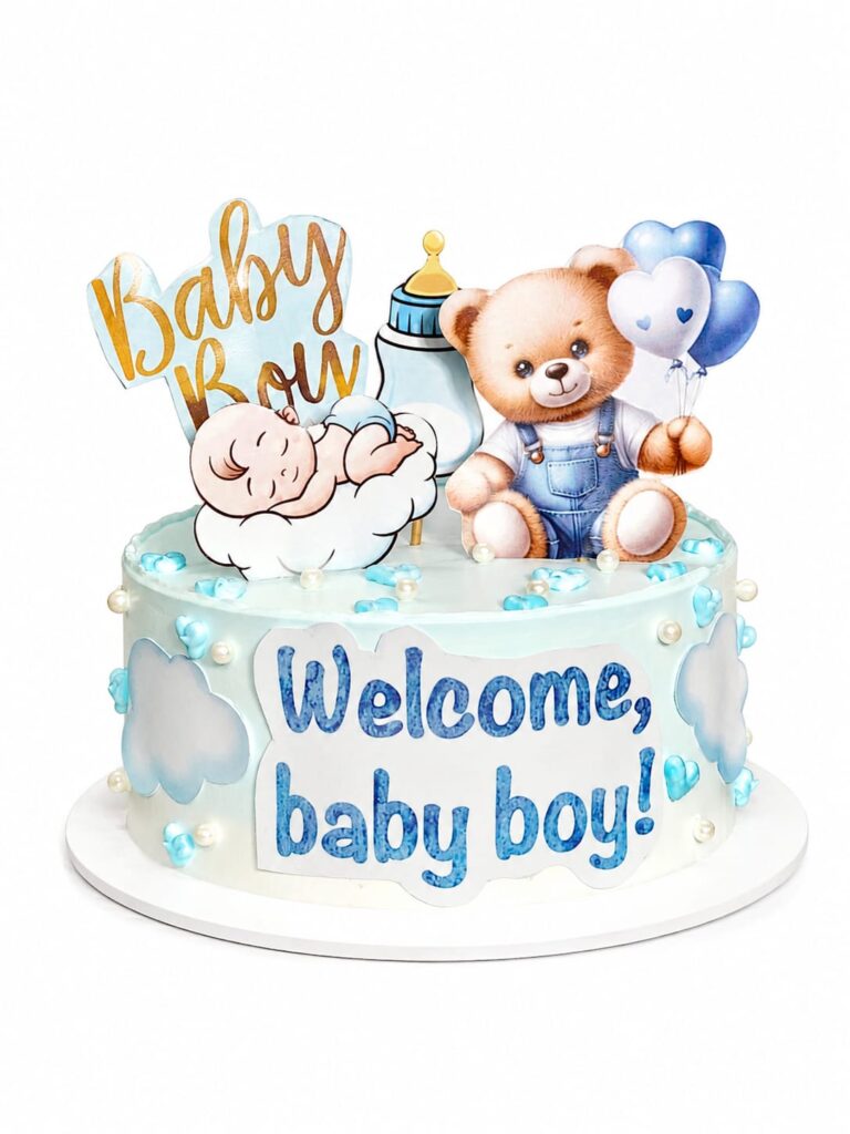 baby boy welcome cake by carol cakes & cafe