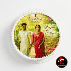 Round Wedding Anniversary Photo Cake by Carol Cakes & Cafe Mararikulam